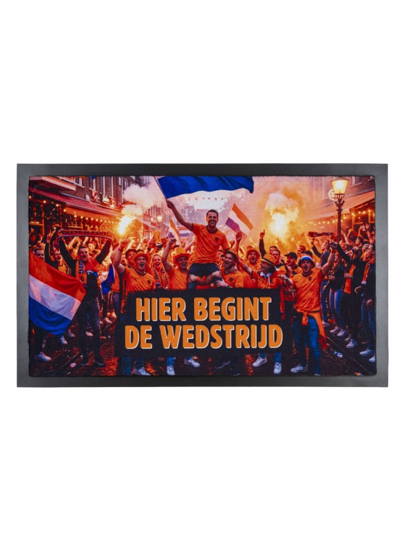 WK 2026 deurmat - droogloopmat - hier begint de wedstrijd - 45 x 75 cm